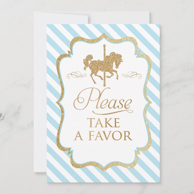 Invitation Stripes Bleues Carrousel Symbole Faveur (Devant)