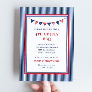 Invitation Stripes classiques et Bunting   4 juillet