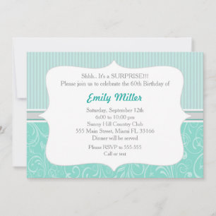 Invitation Stripes Damask Turquoise 60e anniversaire Invitati