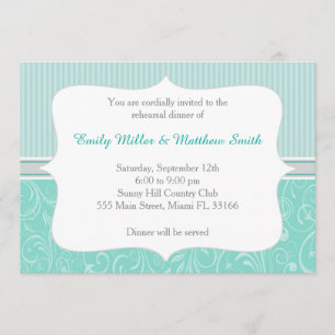 Invitation Stripes Damask Turquoise Repétition Dîner Invitati
