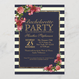 Invitation Stripes de la Marine rose et Gold Bachelorette Par
