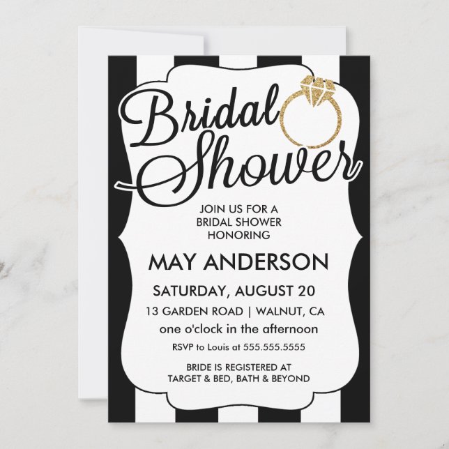 Invitation Stripes Gold Parties scintillant anneau nuptiale d (Devant)