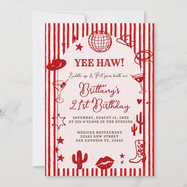 Invitation Stripes Martini Disco Ball Any Age Birthday  (Devant)