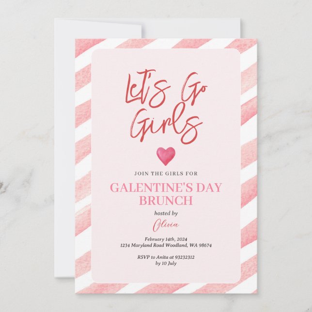 Invitation Stripes Pink Galentine's Day Diner Valentine (Devant)