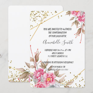 Invitation Structure géométrique or rose florale CONFIRMATION
