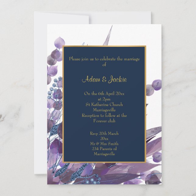 INVITATION STUNNING MARINE BLANC EUCALYPTUS MARIAGE SUR MESUR (Devant)