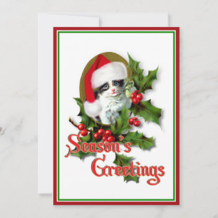 Invitation Style ancien Noël Kitten Bonnes Fêtes