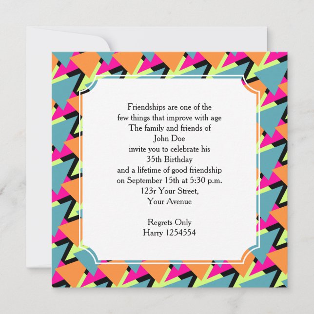 Invitation Style années 80's Anniversaire Motif géométrique (Devant)