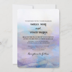 Invitation Style aquarelle élégant mariage bleu violet 