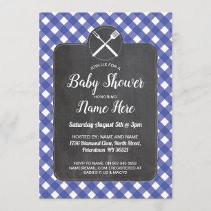 Invitation Style bleu de BBQ de craie de guingan d'invitation