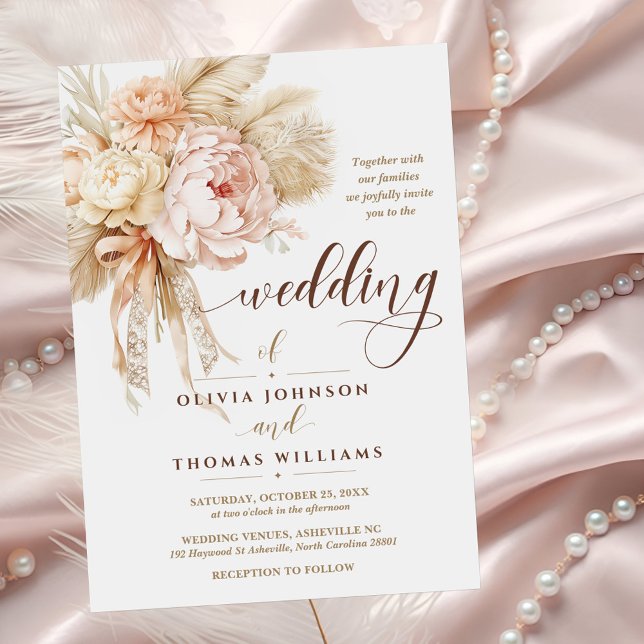 Invitation Style Boho Chic Elegant Bow Creamy Floral Mariage (Créateur téléchargé)