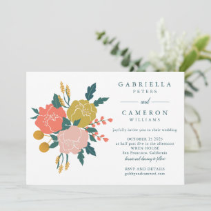 Invitation Style Boho Earthy Green Floral Simple Mariage