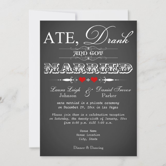 Invitation Style Chalkboard Réception de mariage uniquement I (Devant)