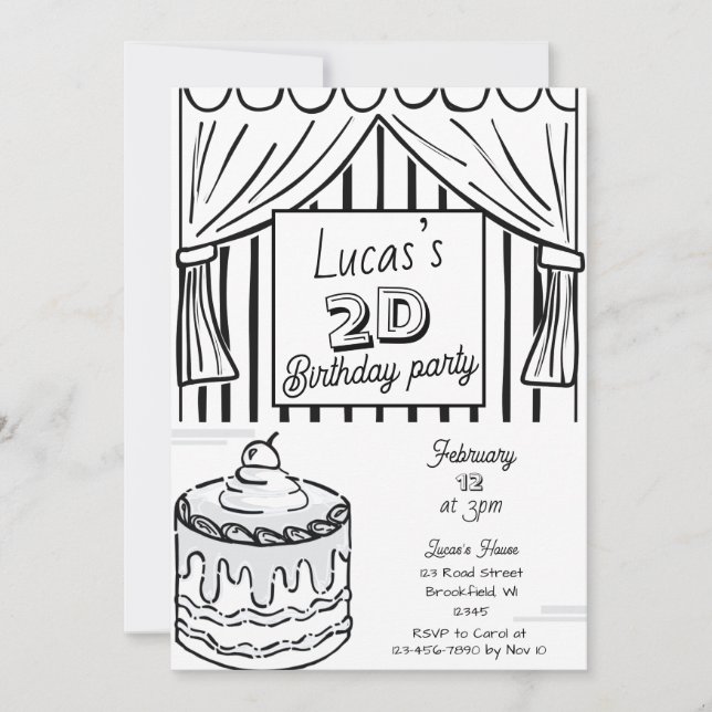 Invitation Style comique d'anniversaire 2D (Devant)