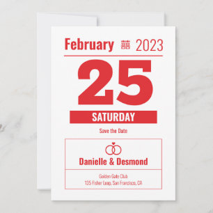 Invitation Style de calendrier chinois enregistrer la date
