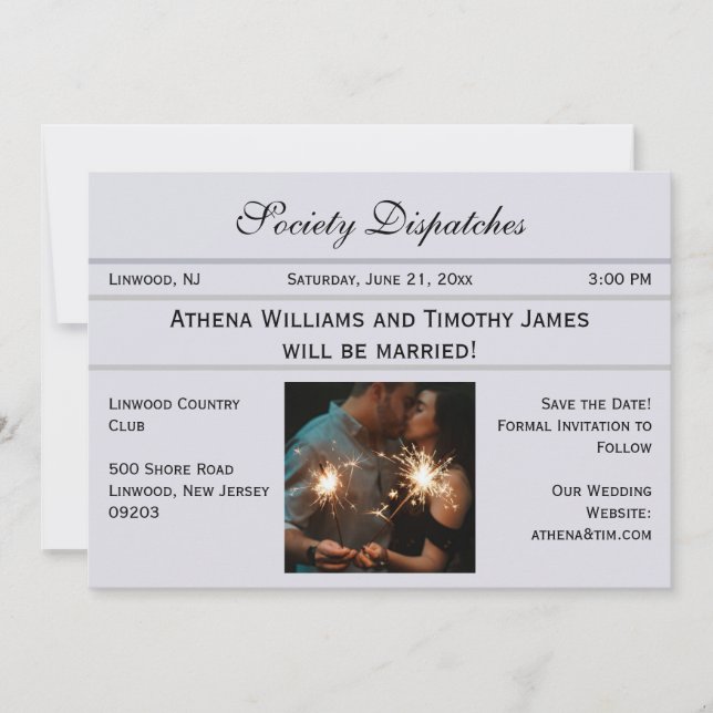 Invitation Style de journal Elegant Regency Era Enregistrer l (Devant)