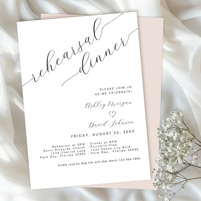 Invitation Style de script minimaliste du dîner de répétition (Rehearsal Dinner Invitation)