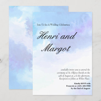Invitation Style d'écriture fluide aquarelle bleu pastel et v