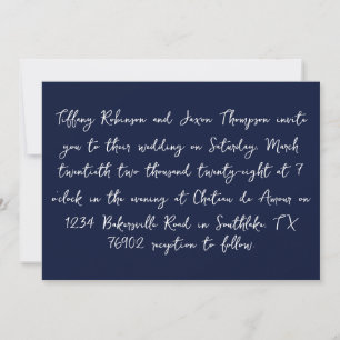 Invitation Style d'écriture marine bleu et blanc Mariage