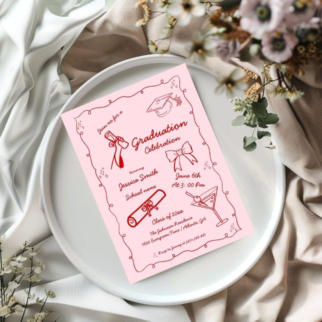 Invitation Style Doodle Graduation dessinée à la main (Créateur téléchargé)