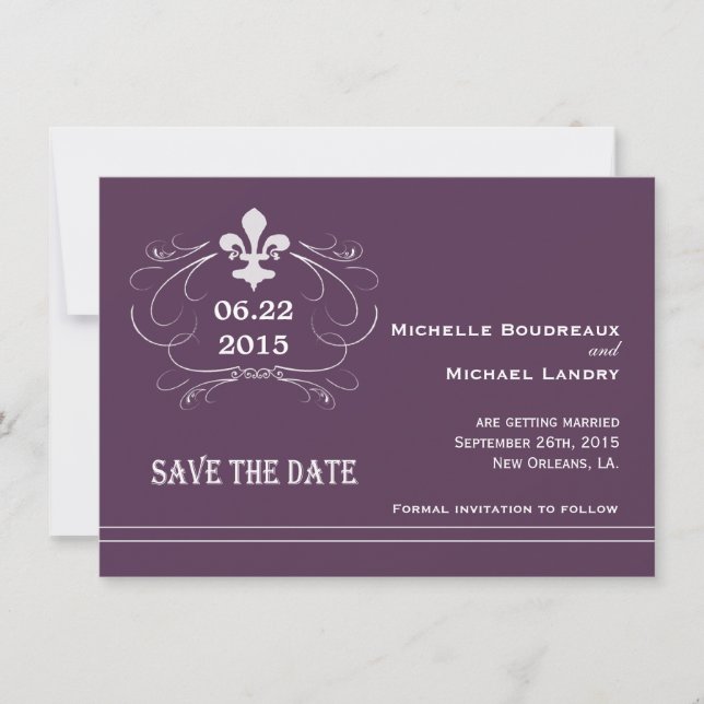 Invitation Style Élégant Rétro Fleur de Lis Save the Date (Devant)