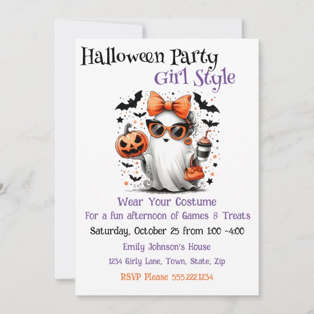 Invitation Style Fille de la fête d'Halloween (Devant)
