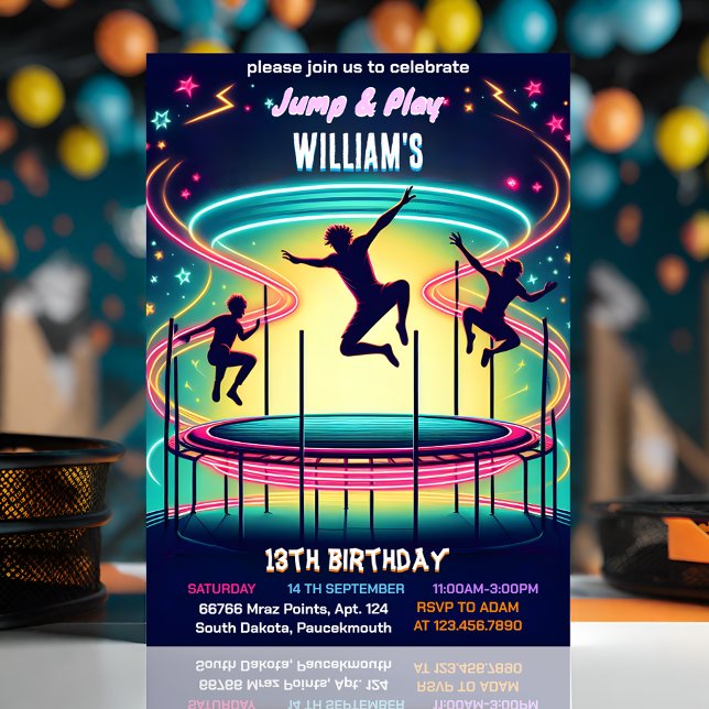 Invitation style garçons enfants cool trampoline Park 13e ann (Créateur téléchargé)