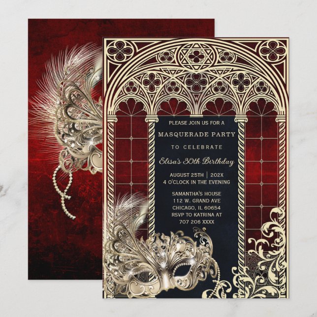 Invitation Style gothique Masquerade Modèle de fête d'anniver (Devant / Derrière)