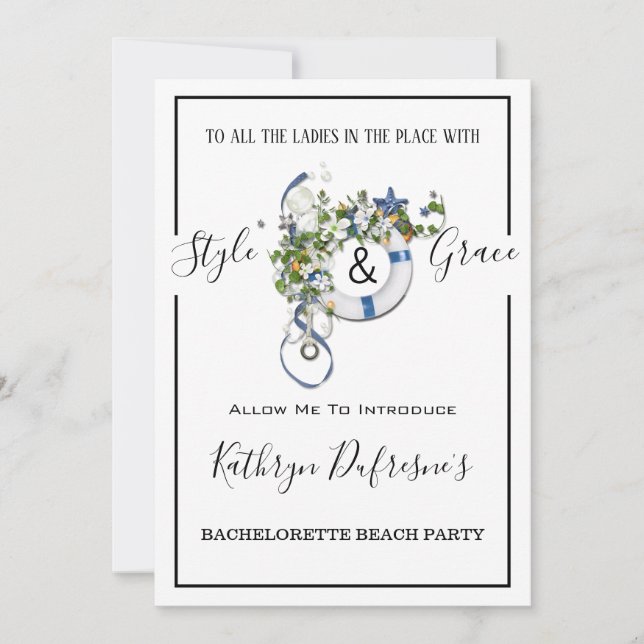 Invitation "Style & Grace" Bachelorette Beach/Pool Party (Devant)