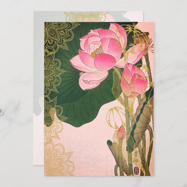 Invitation Style indien Mariage Water Lilley Pink Gold (Devant / Derrière)