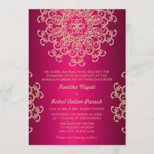 INVITATION STYLE INDIEN ROSE CHAUD ET OR