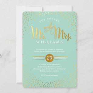 Invitation STYLE MODERNE MARIAGE mini confetti menthe or