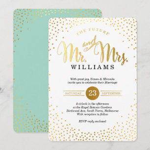 Invitation STYLE MODERNE MARIAGE or confetti menthe noir