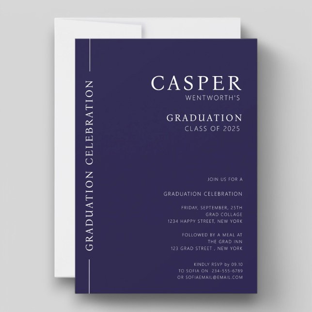Invitation Style moderne typographie marine bleu diplôme (modern boys graduation invitation class of 2025)