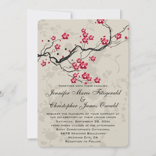 Invitation Style oriental Sakura Cherry Blossom Art Mariage (Devant)