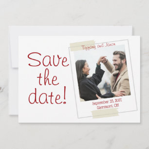 Invitation Style photo Rouge et blanc Enregistrer la date