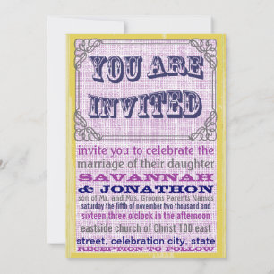 Invitation Style Poster vintage tendance Marine violet et jau