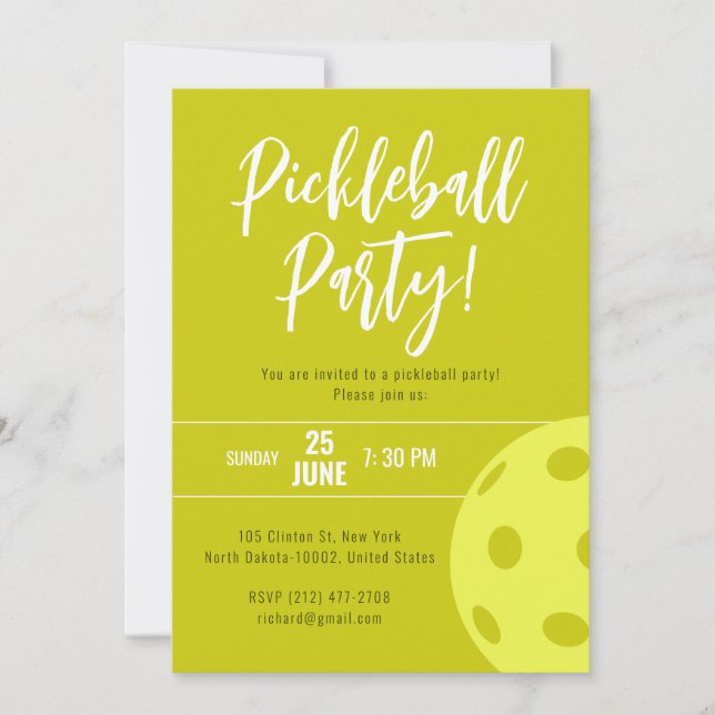 Invitation Style Rétro Néon Jaune Thème Pickleball Anniversai (Devant)