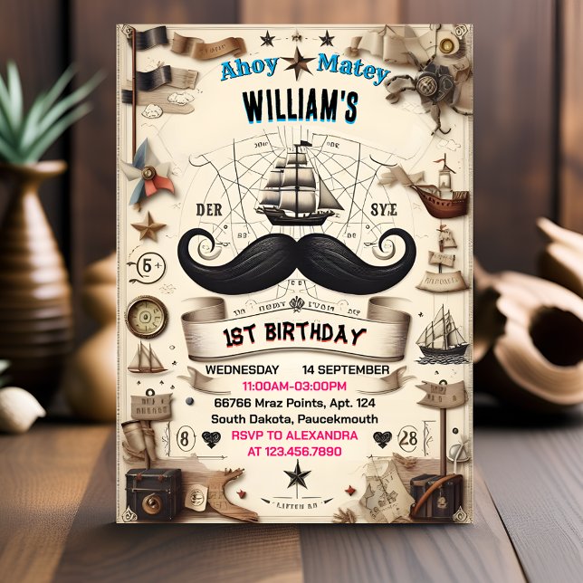Invitation Style Ship Enfants Cool Drapeau Bateau Pirate 1er  (Créateur téléchargé)