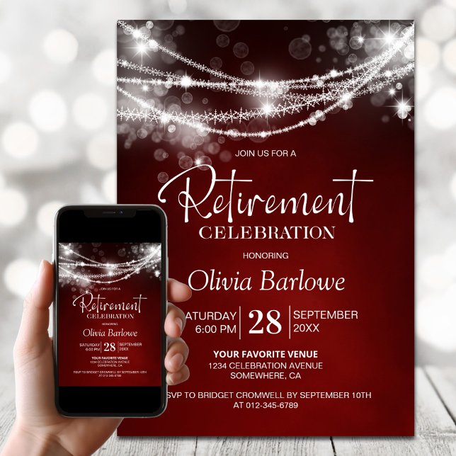 Invitation Style String Lights Red Retirement Party (Créateur téléchargé)