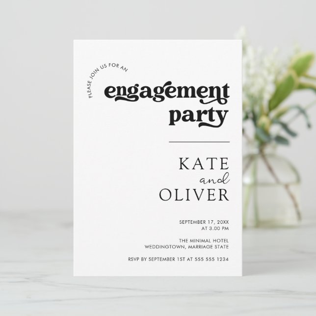 Invitation Style Super Retro Black White Engagement Party (Debout devant)