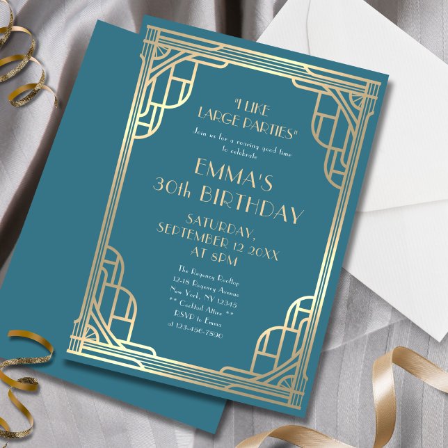 Invitation Style Turquoise Blue Gold Gatsby 30e fête d'annive (Créateur téléchargé)