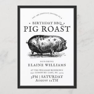 Invitation Style vintage   Anniversaire BBQ Pig Roast Party