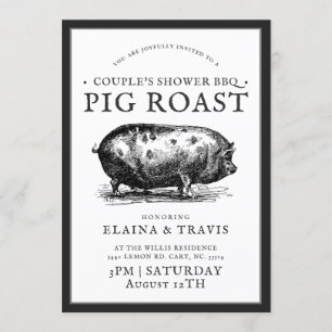 Invitation Style Vintage   Barbecue de Couple avec Cochon Rôt