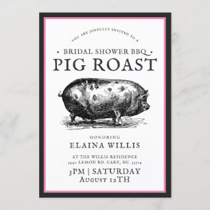 Invitation Style Vintage   Mariage BBQ Cochon de Lait Rose Bo