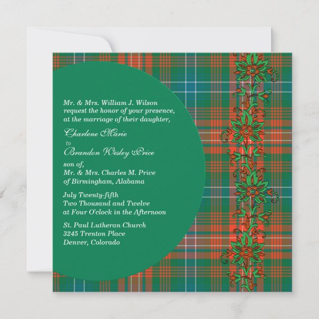 Invitation Style Wilson Orange & Green Plaid Mariage (Devant)