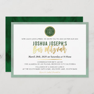 Invitation STYLISÉ BAR MONOGRAM MITZVAH forêt or vert