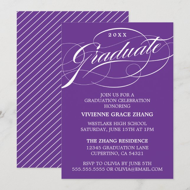 INVITATION STYLISE ÉLÉGANTE SCRIPT GRADUATE PARTITE INVITATIO (Devant / Derrière)