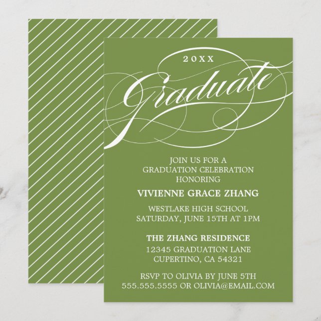 INVITATION STYLISE ÉLÉGANTE SCRIPT GRADUATE PARTITE INVITATIO (Devant / Derrière)
