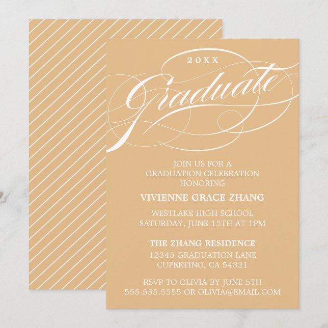 INVITATION STYLISE ÉLÉGANTE SCRIPT GRADUATE PARTITE INVITATIO (Devant / Derrière)